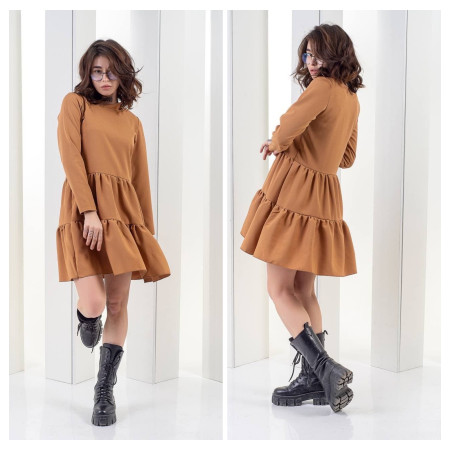 Стильна сукня "дзвіночок" з подвійною рюшею колір світлий-капучино