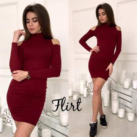 Бордова сукня міні з вирізаними плечима