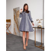 Люрексова вечірня сукня розширена до низу, з мереживом та сіткою на рукавах блакитний колір